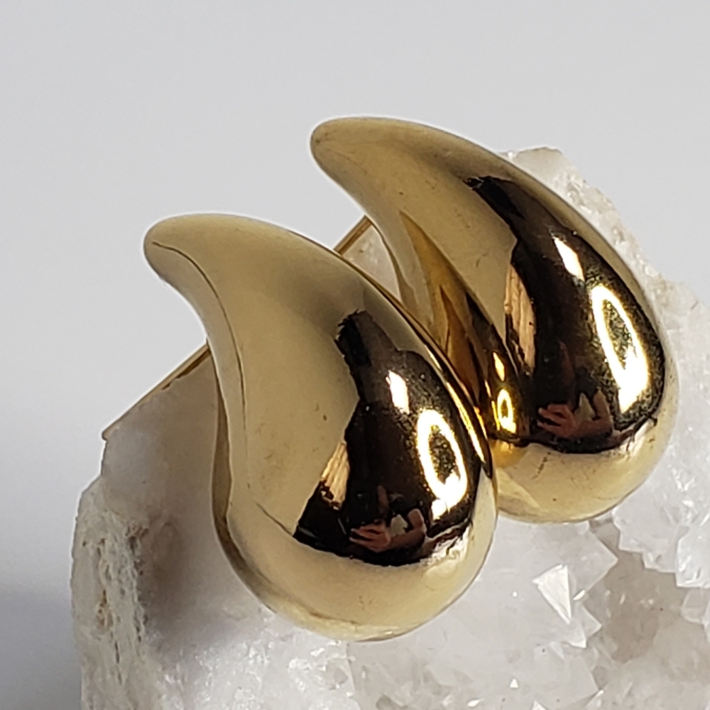 18K Gold Water Drop Earrings, Large 30mm, Designer Inspired Statement Earrings